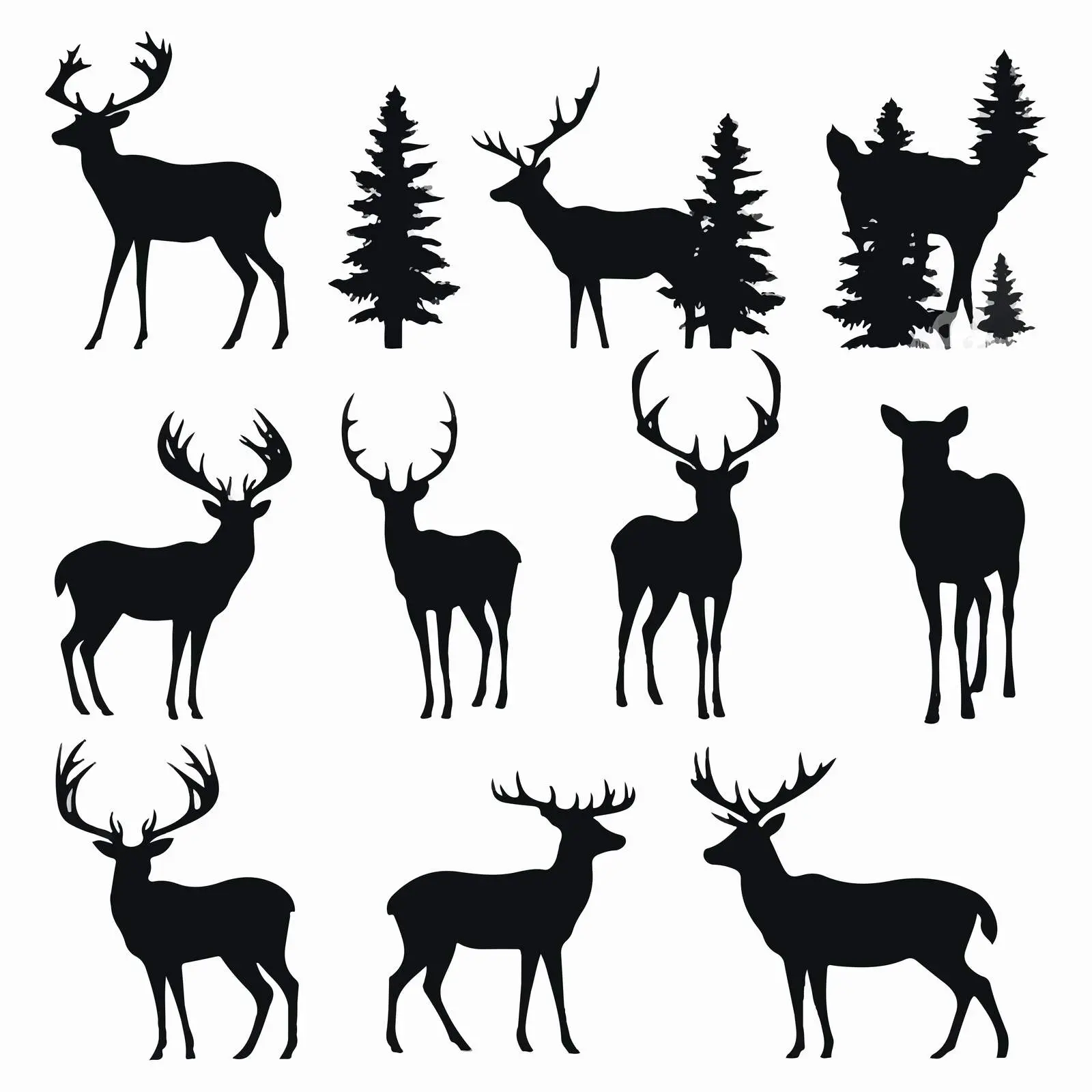 Isolated Fallow Deer Silhouettes Vector Set – free wild animals image from Dotvec