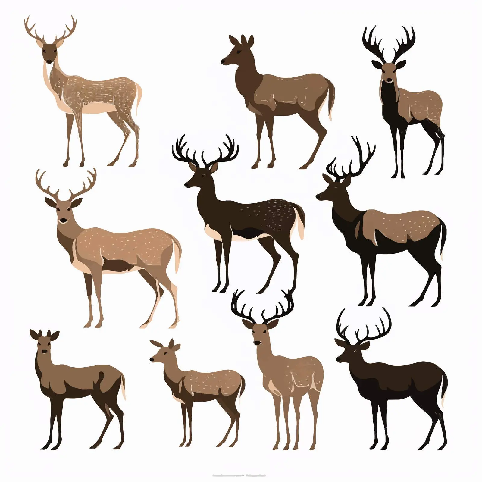 Set of Wild Fallow Deer Silhouettes in Vector Style – free forest vector image from Dotvec
