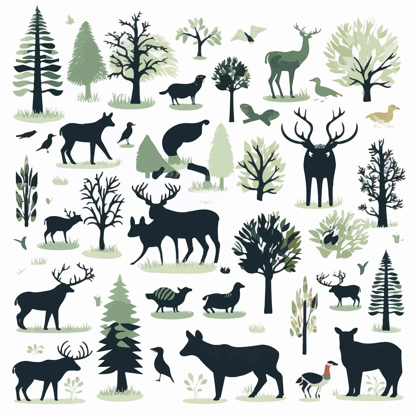 Wild Forest Animals Silhouettes Eco Concept Kit — free download from Dotvec