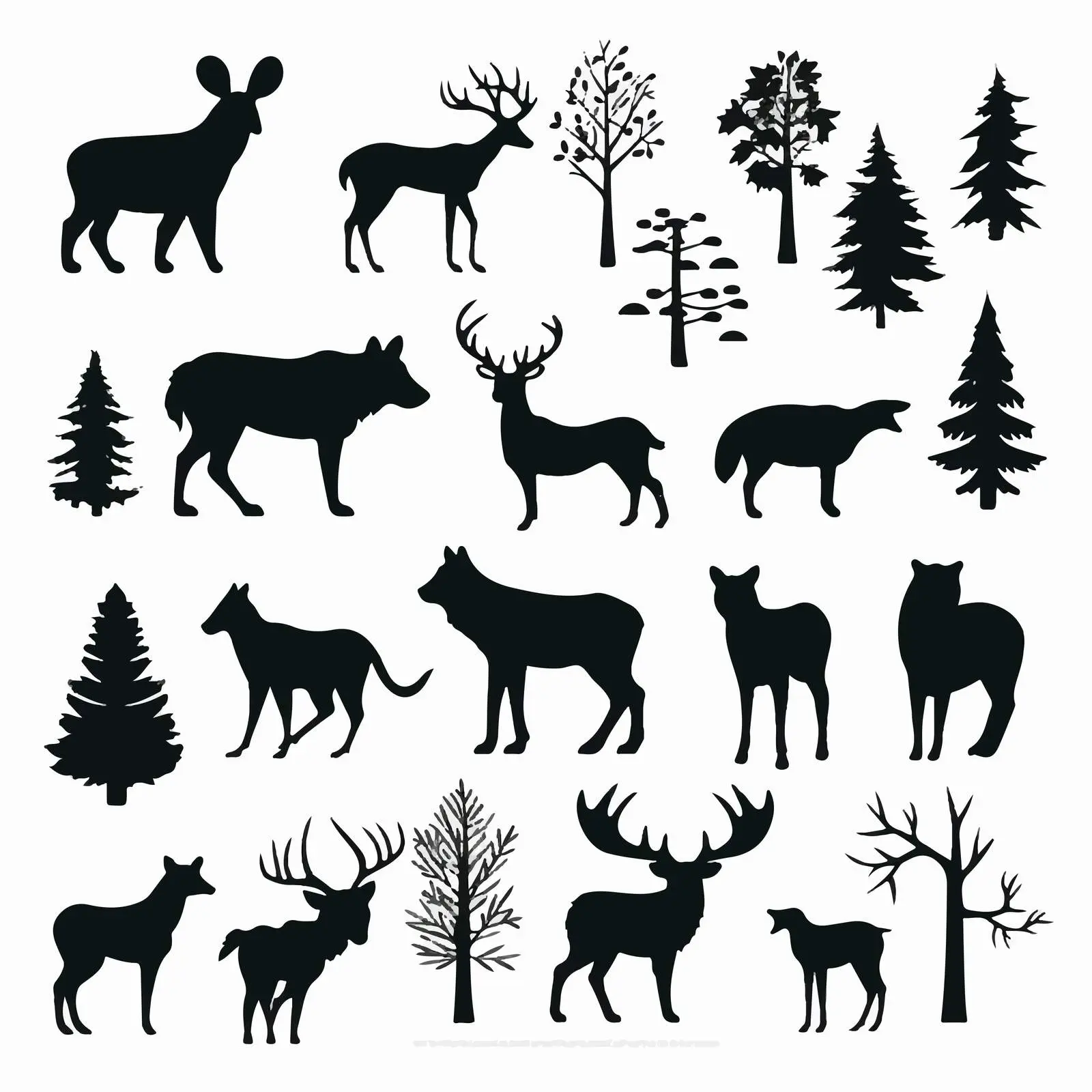 Wild Forest Animal Silhouettes Eco Concept Elements – free wild animals image from Dotvec