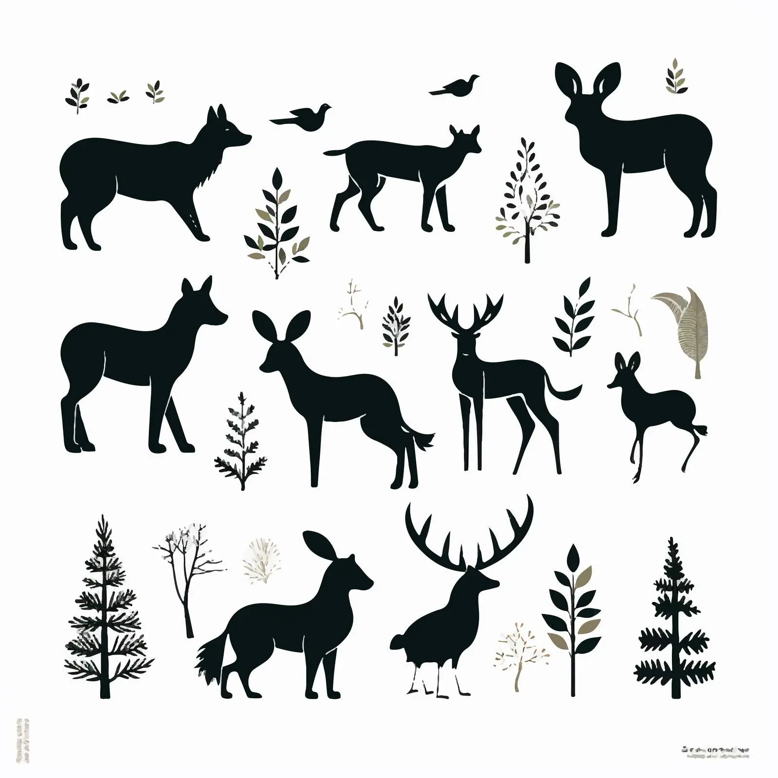 Wild Forest Animals Silhouettes Eco Concept Elements — free download from Dotvec