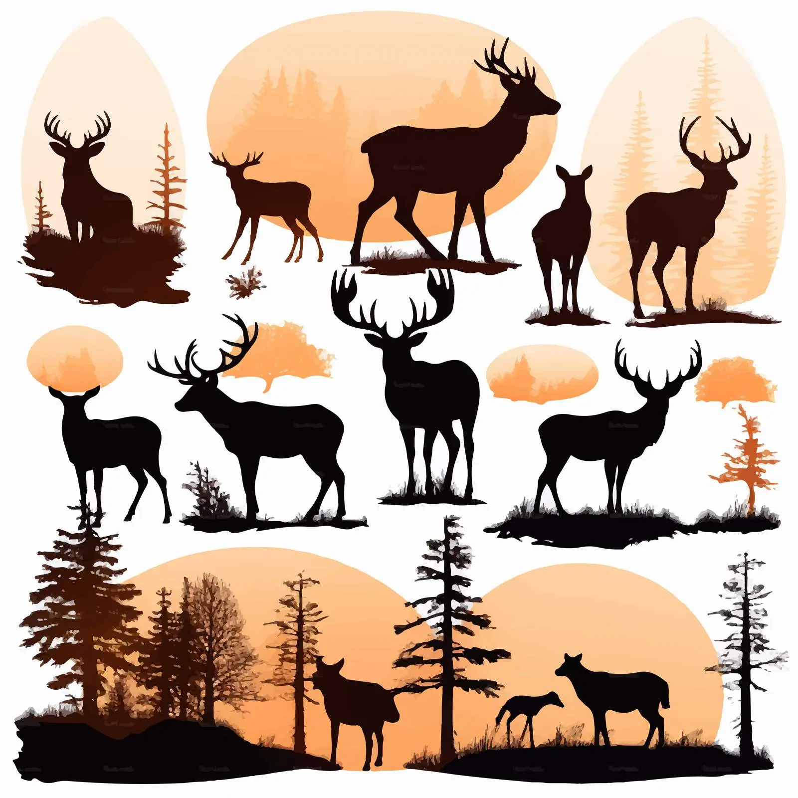 Wild Forest Animals Sunset Silhouettes Vectors — free download from Dotvec