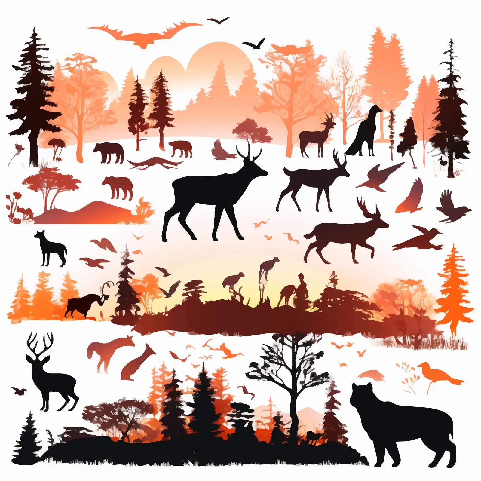 Sunset Silhouettes of Wild Forest Animals — free download from Dotvec