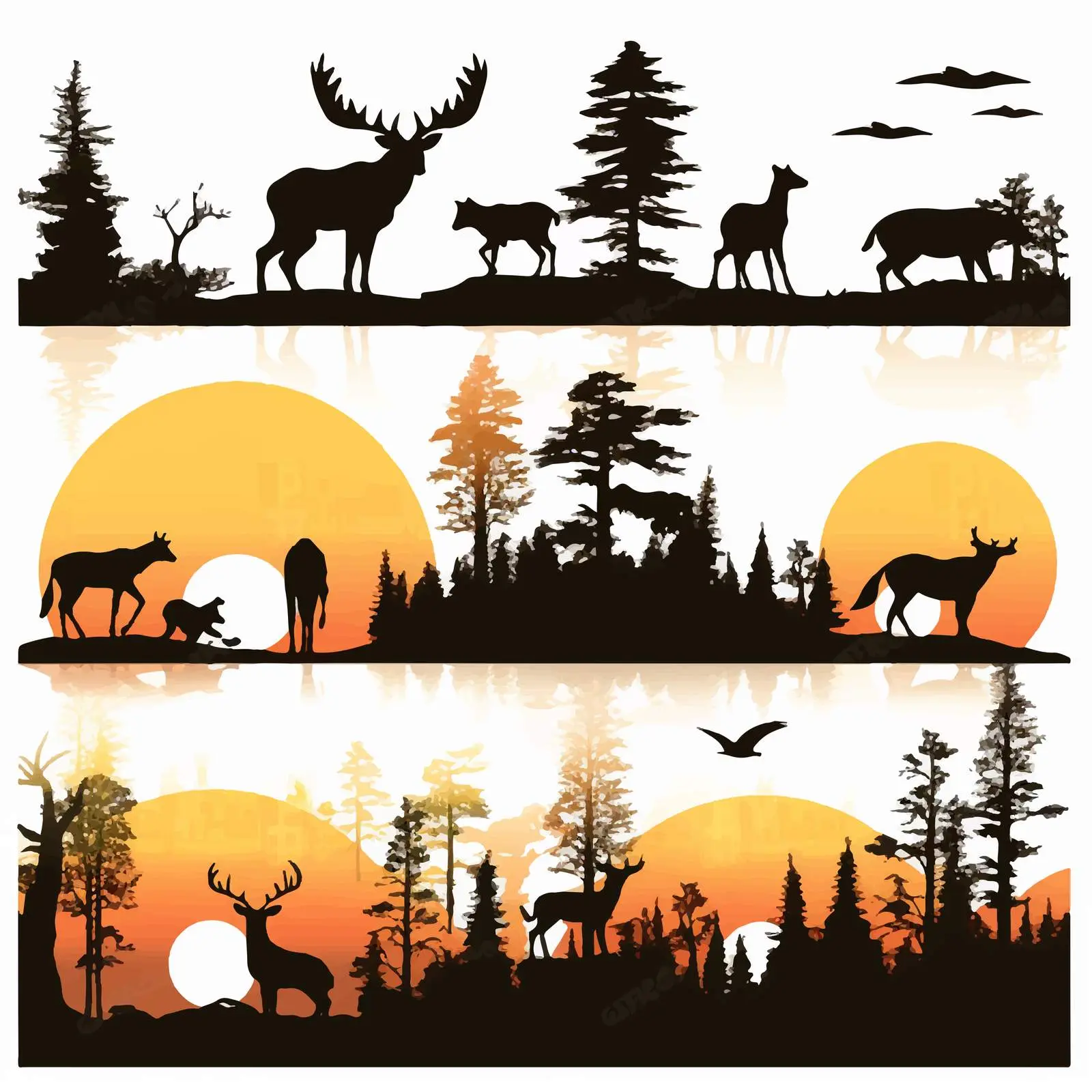 Silhouettes of Wild Forest Animals at Sunset — free download from Dotvec