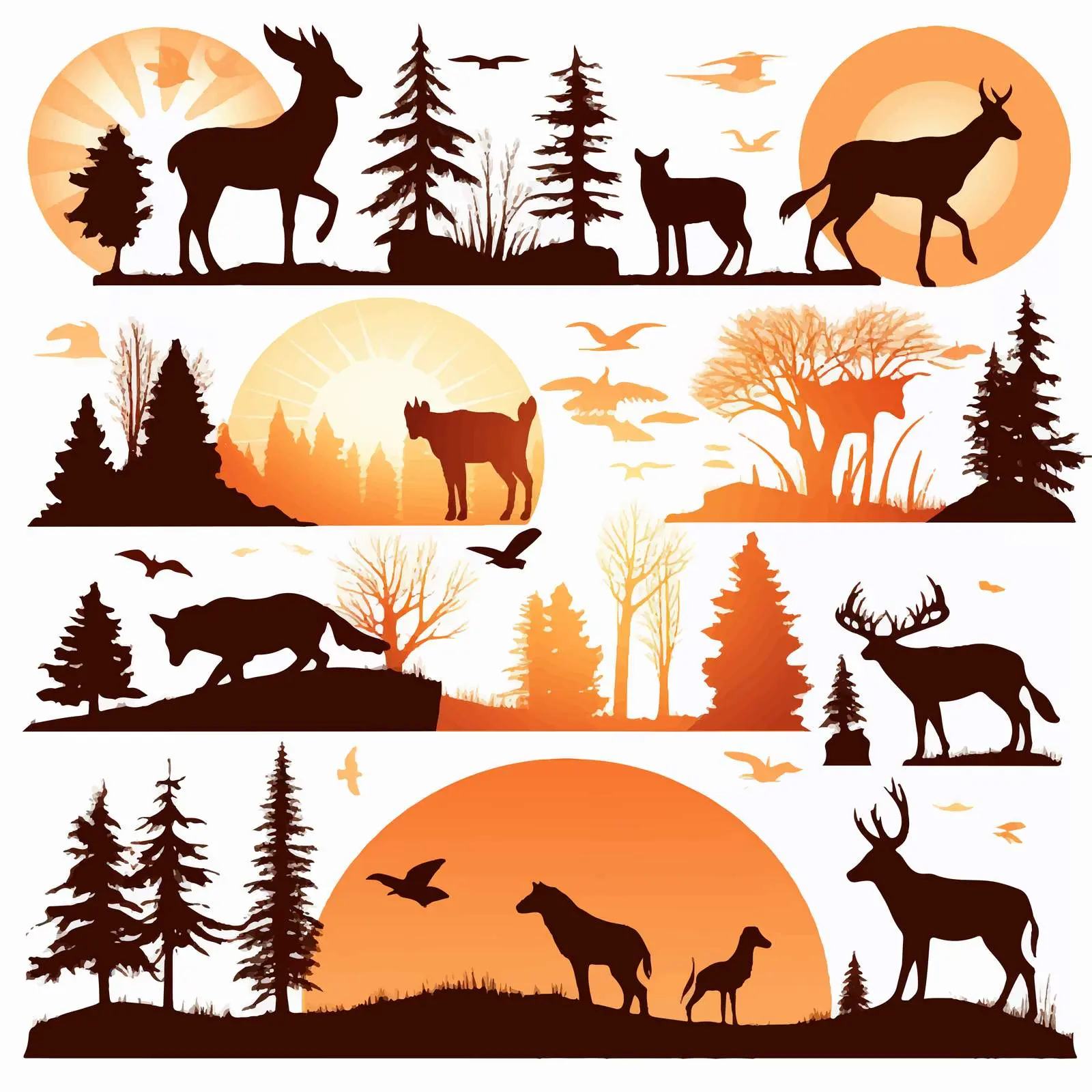 Wild Forest Animals Sunset Silhouettes Set – free wild animals image from Dotvec
