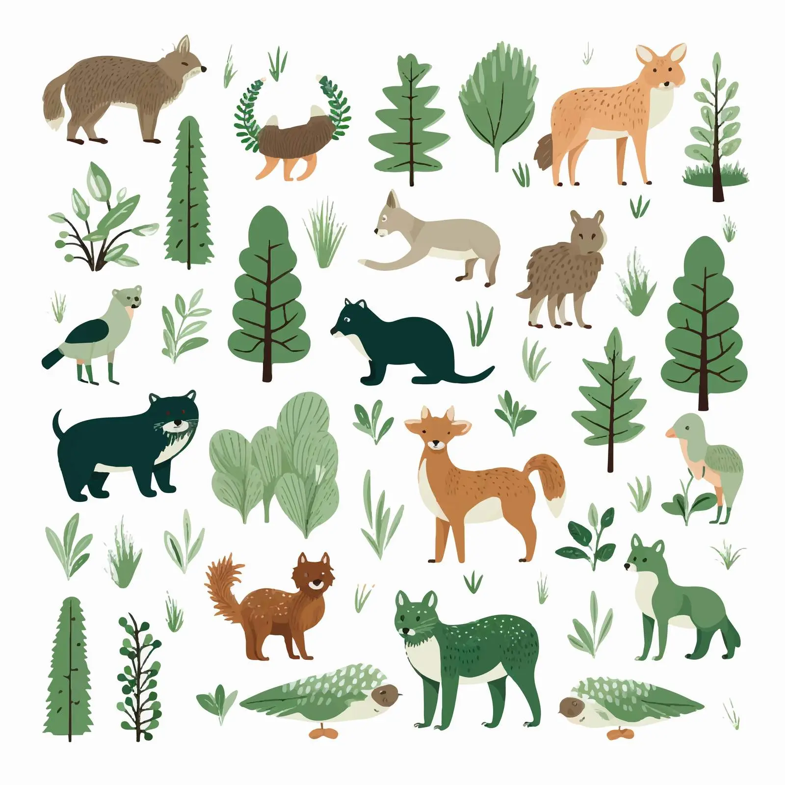Eco-Friendly Wild Forest Green Animals Clip Art – free wild animals image from Dotvec