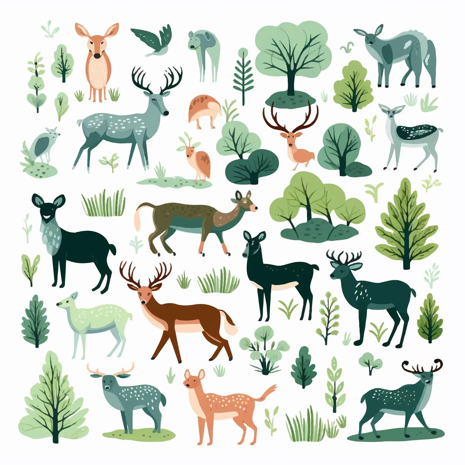 Eco-Friendly Green Forest Animals Clip Art – free wild animals image from Dotvec