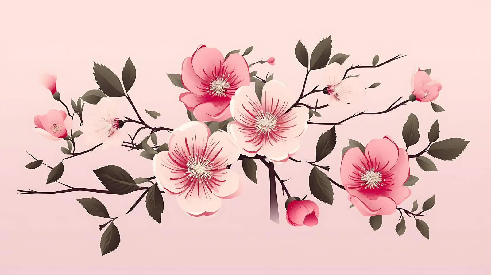 Wild Rose Flowers and Branches on Pastel — free download from Dotvec