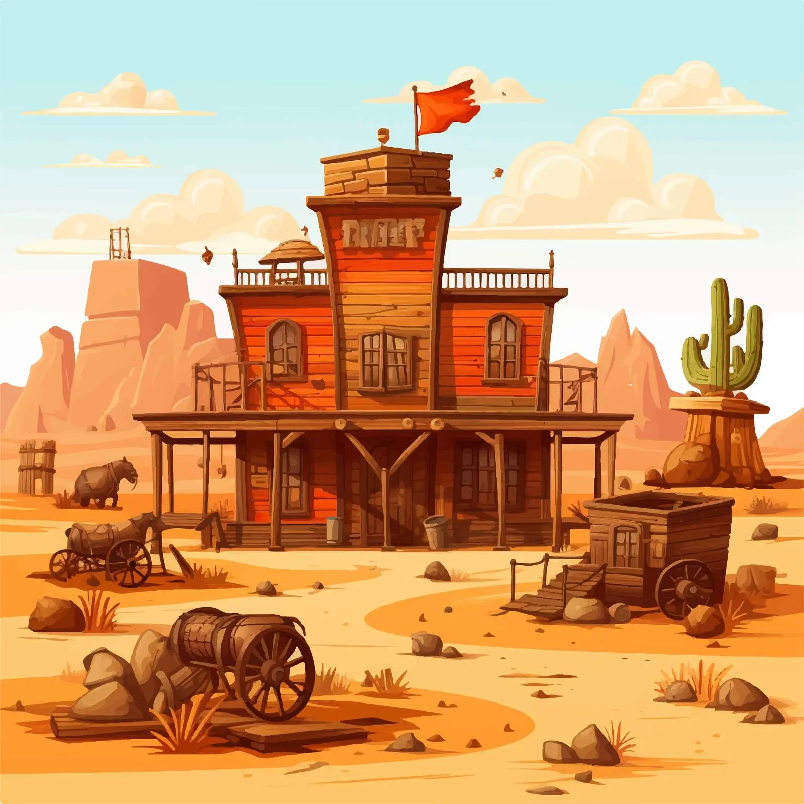 Wild West Cowboys and Buildings Vector Illustration — free download from Dotvec
