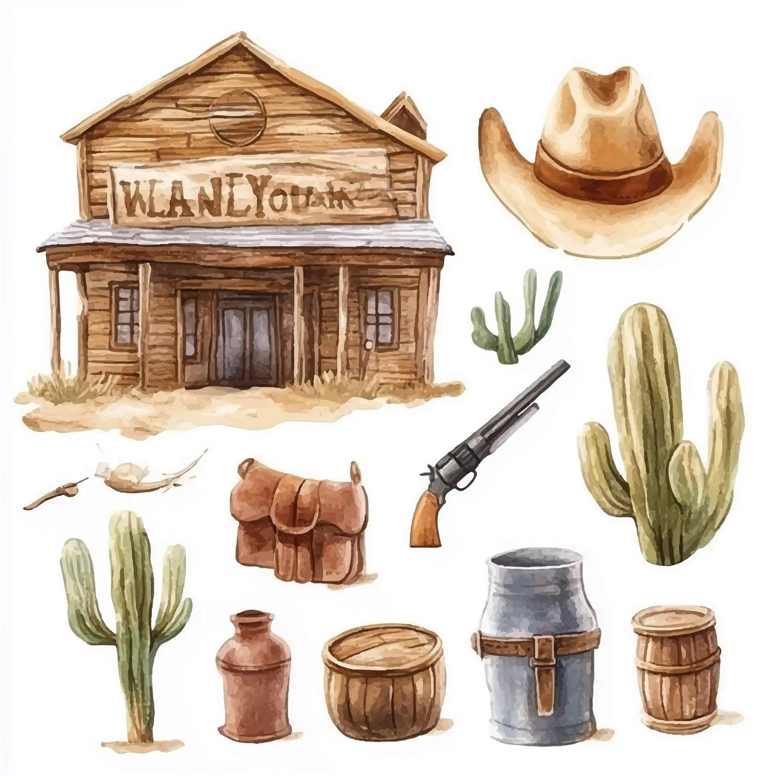 Wild West Watercolor Illustration Elements — free download from Dotvec
