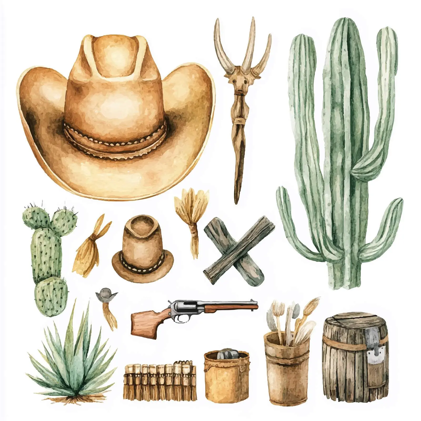 Wild West Watercolor Illustration Elements — free download from Dotvec