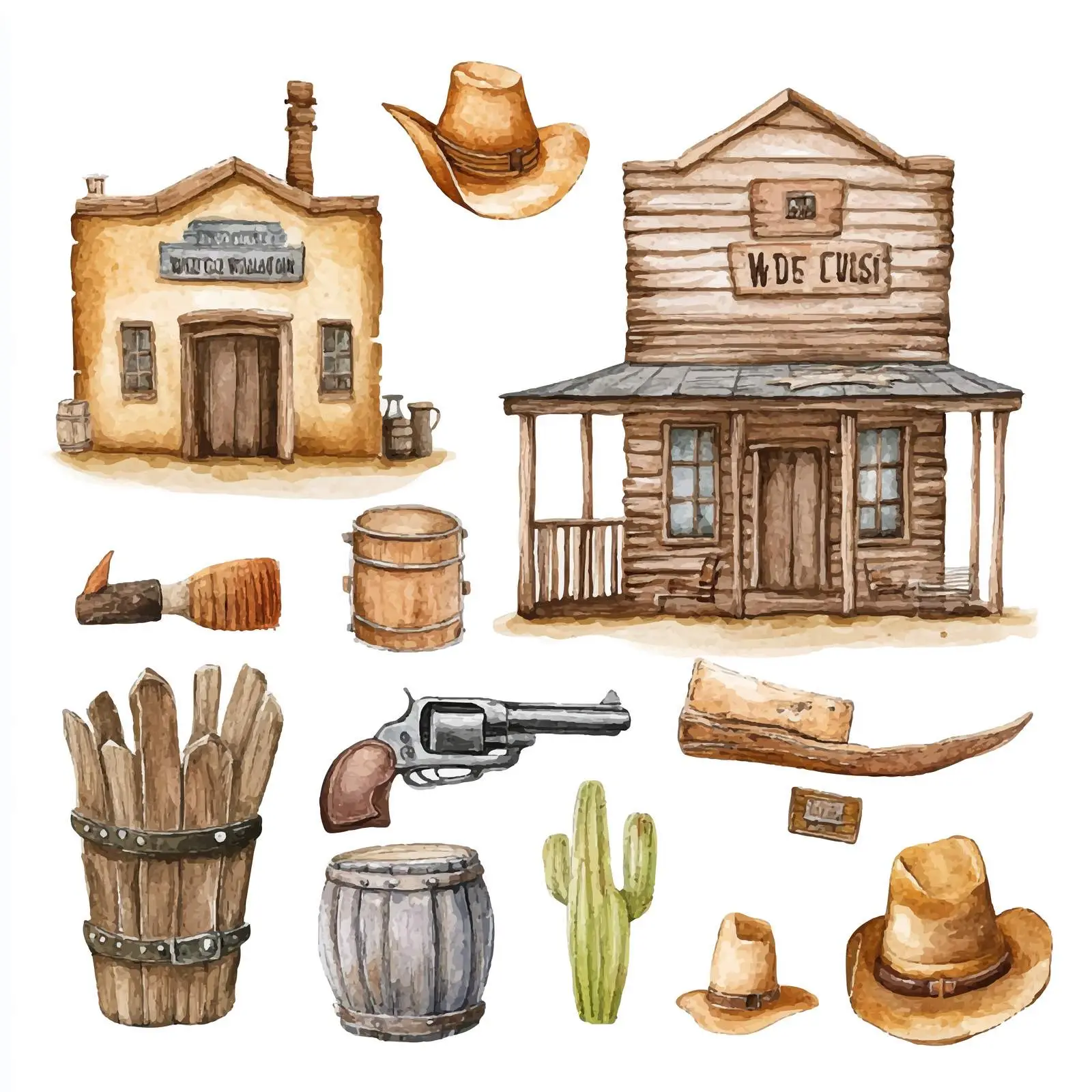 Wild West Watercolor Illustration Elements — free download from Dotvec