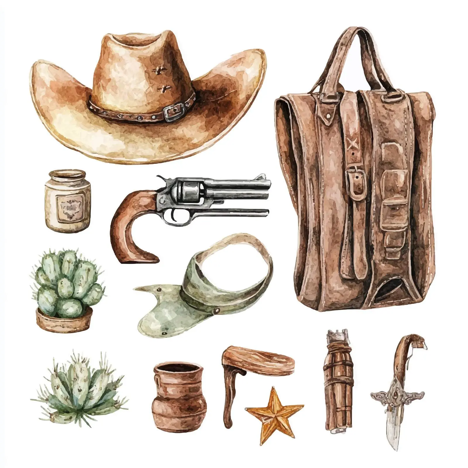 Watercolor Wild West Elements Illustration — free download from Dotvec