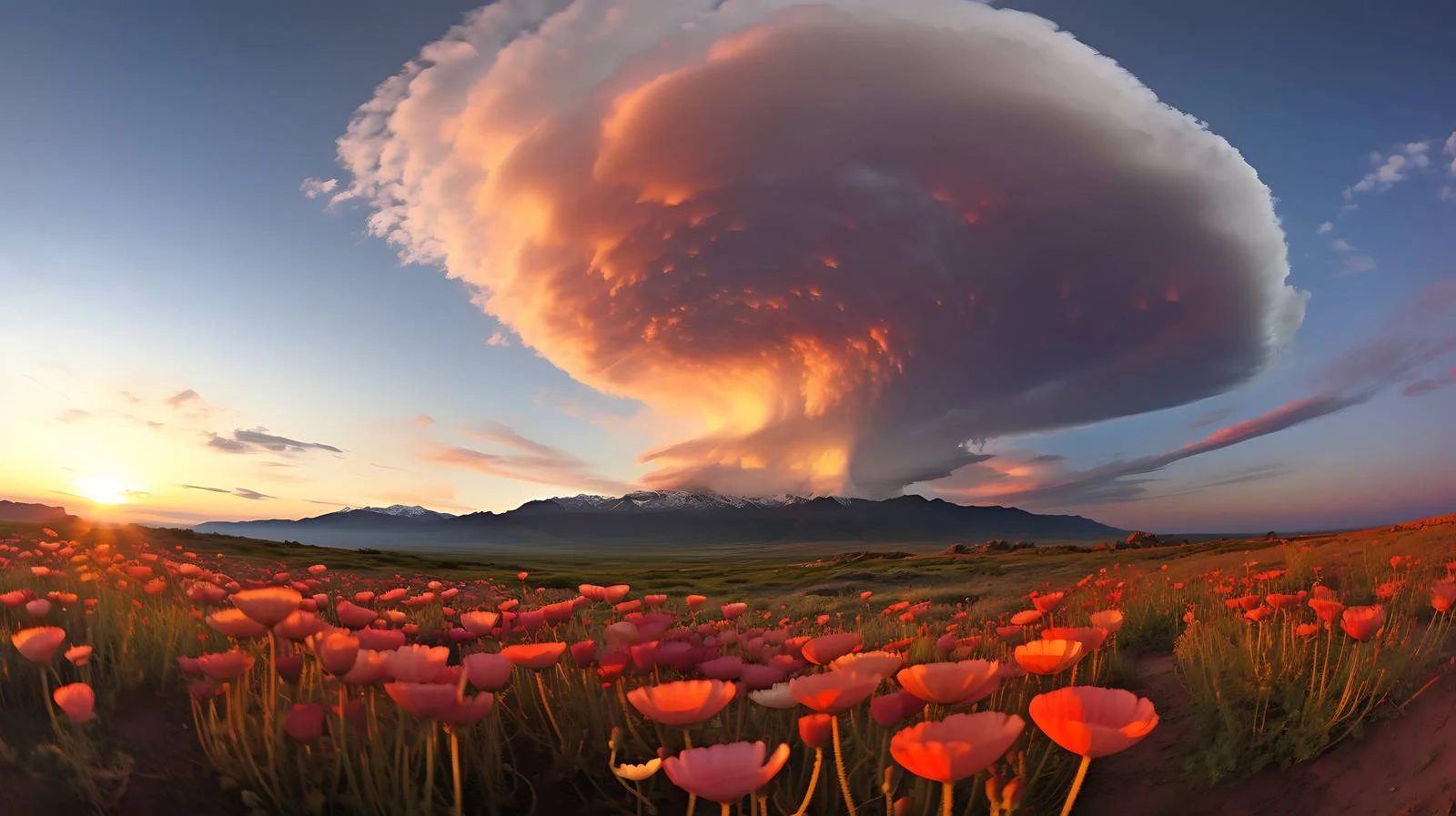 Lenticular Clouds Glow Over Wildflowers at Sunset — free download from Dotvec
