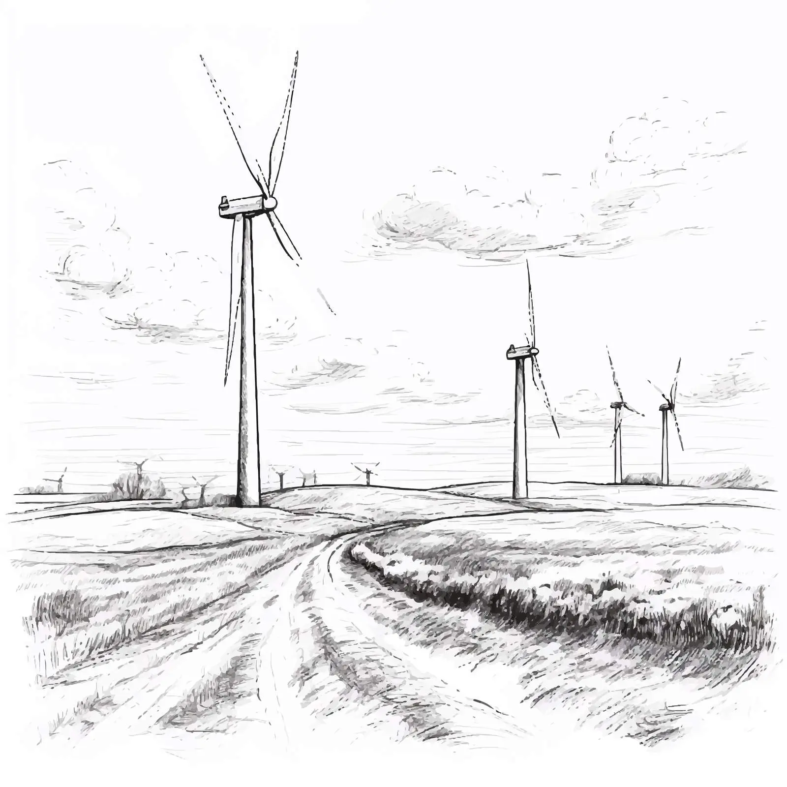 Hand-Drawn Wind Generators Landscape Sketch – free innovative design image from Dotvec