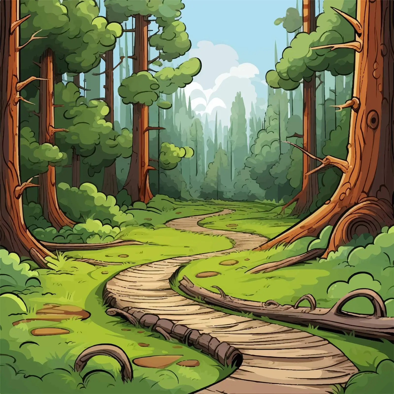 Winding Forest Path with Old Log Vector — free download from Dotvec