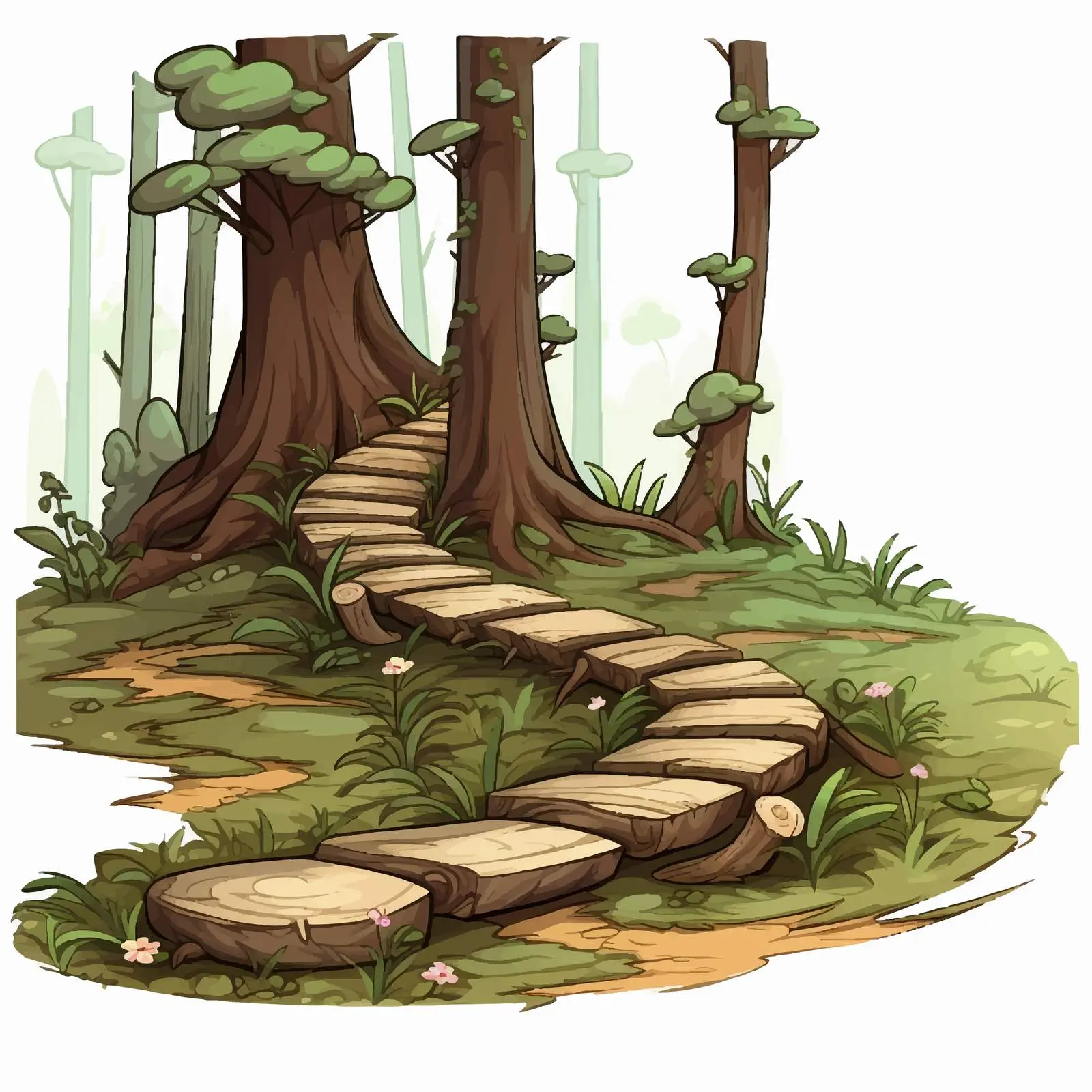 Winding Forest Path with Old Log - Vector — free download from Dotvec