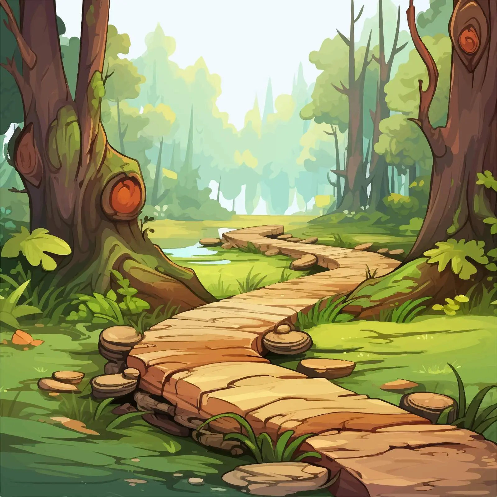 Winding Forest Path with Old Log Vector — free download from Dotvec
