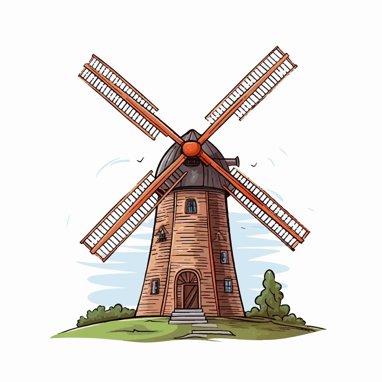 Windmill Line Vector Illustration on White Background — free download from Dotvec