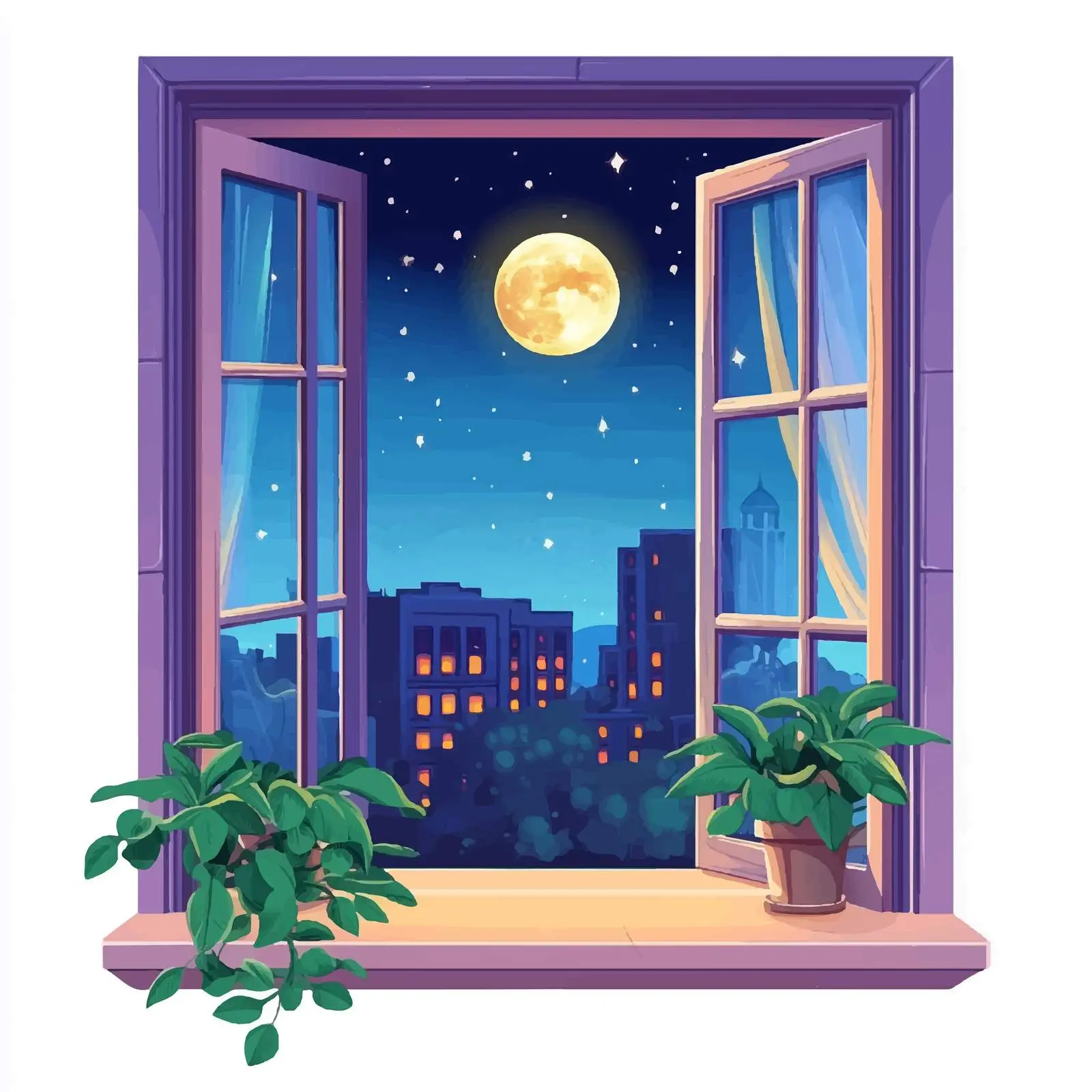 Wide Angle Night Window Composition — free download from Dotvec