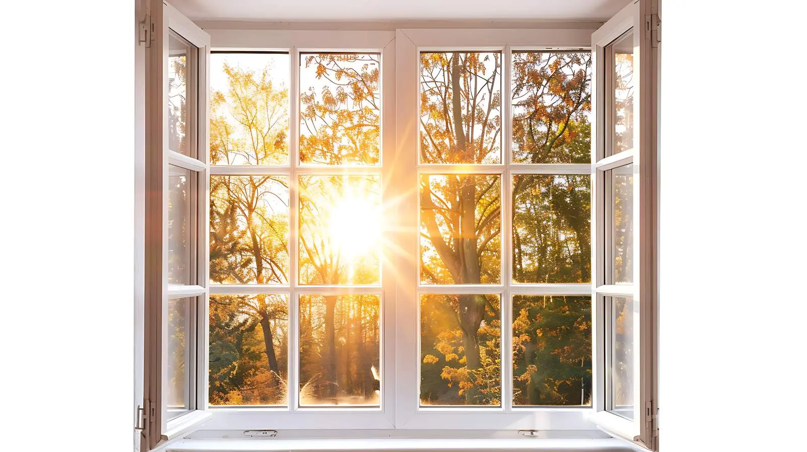 Window with Warm Sunlight Reflections on White Background — free download from Dotvec