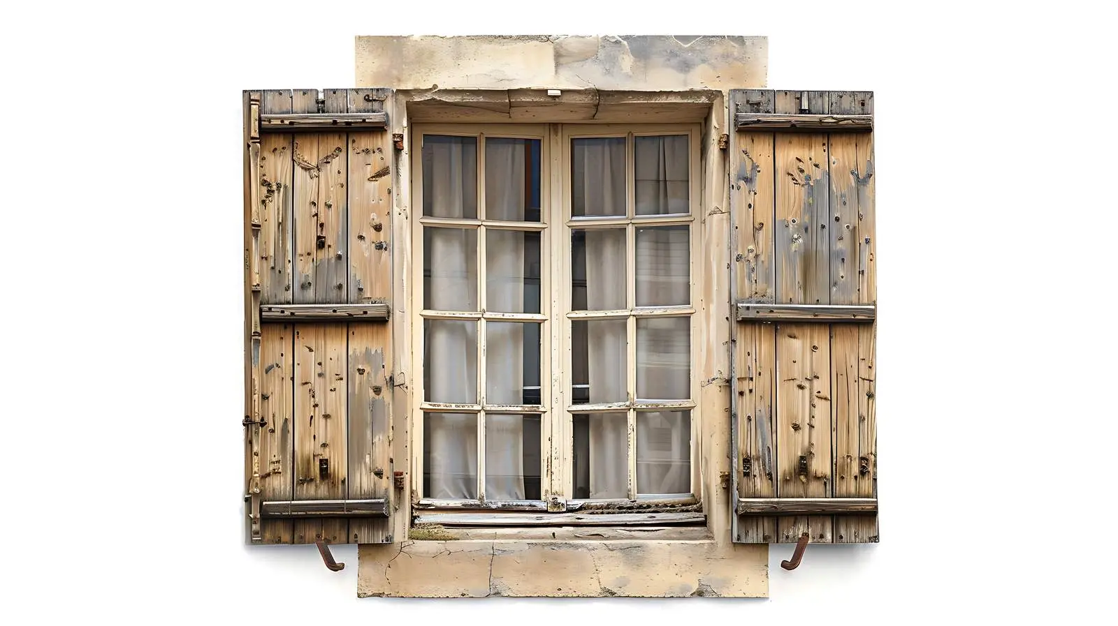 Rustic Window with Wooden Shutters in Soft Pink — free download from Dotvec