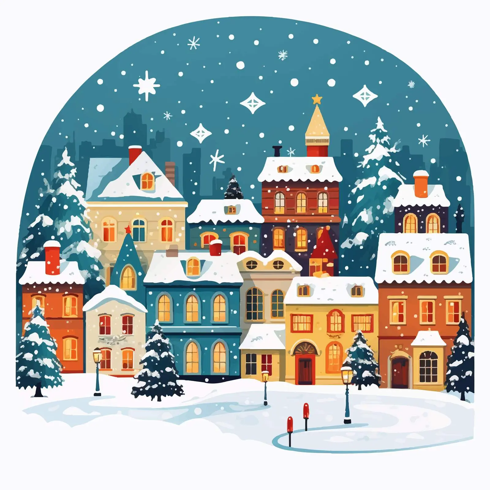 Winter Urban Cityscape with Buildings and Houses — free download from Dotvec