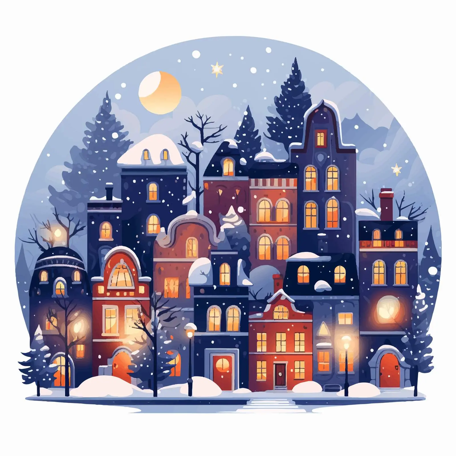 Winter Urban Cityscape with Buildings and Houses — free download from Dotvec