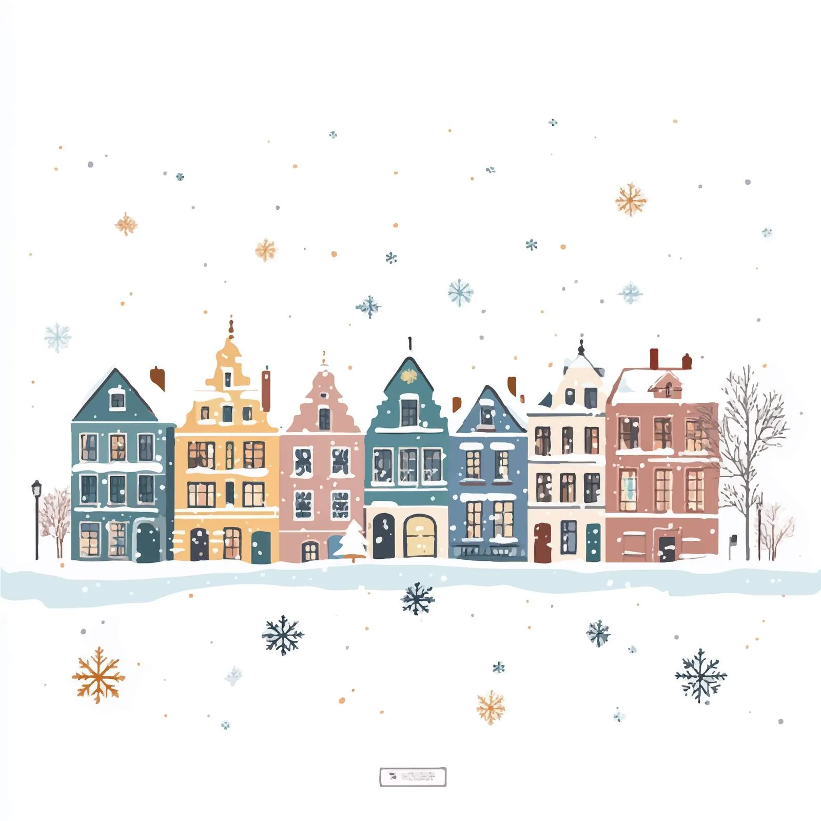 Winter Cityscape with Snowflakes and Houses — free download from Dotvec