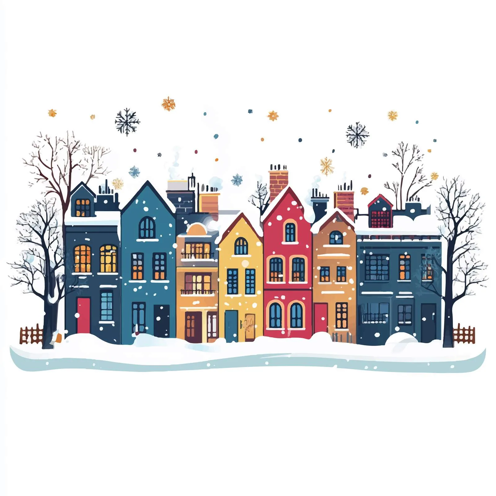 Winter Cityscape with Snowflakes and Houses — free download from Dotvec