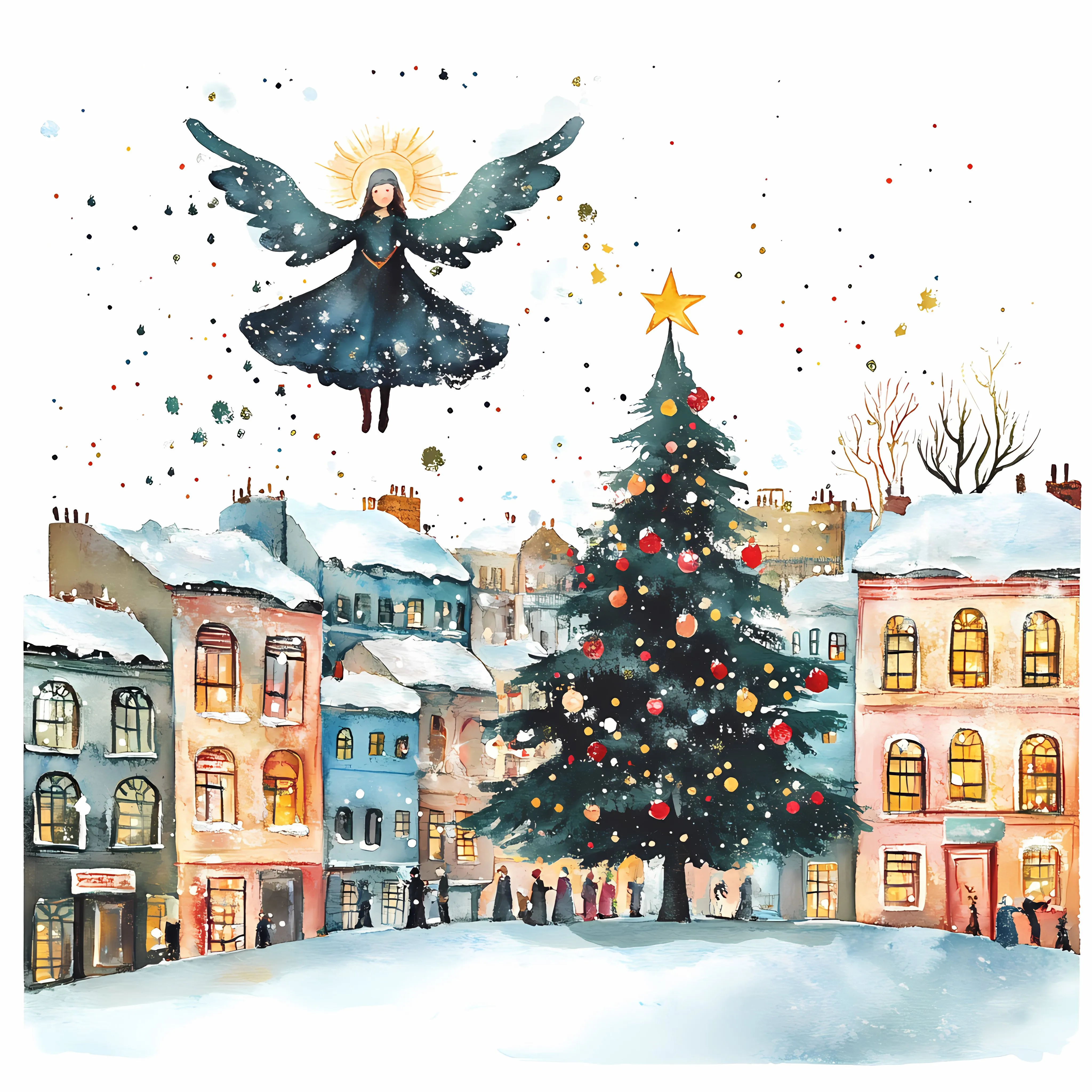 Winter Cityscape with Christmas Tree and Angel — free download from Dotvec