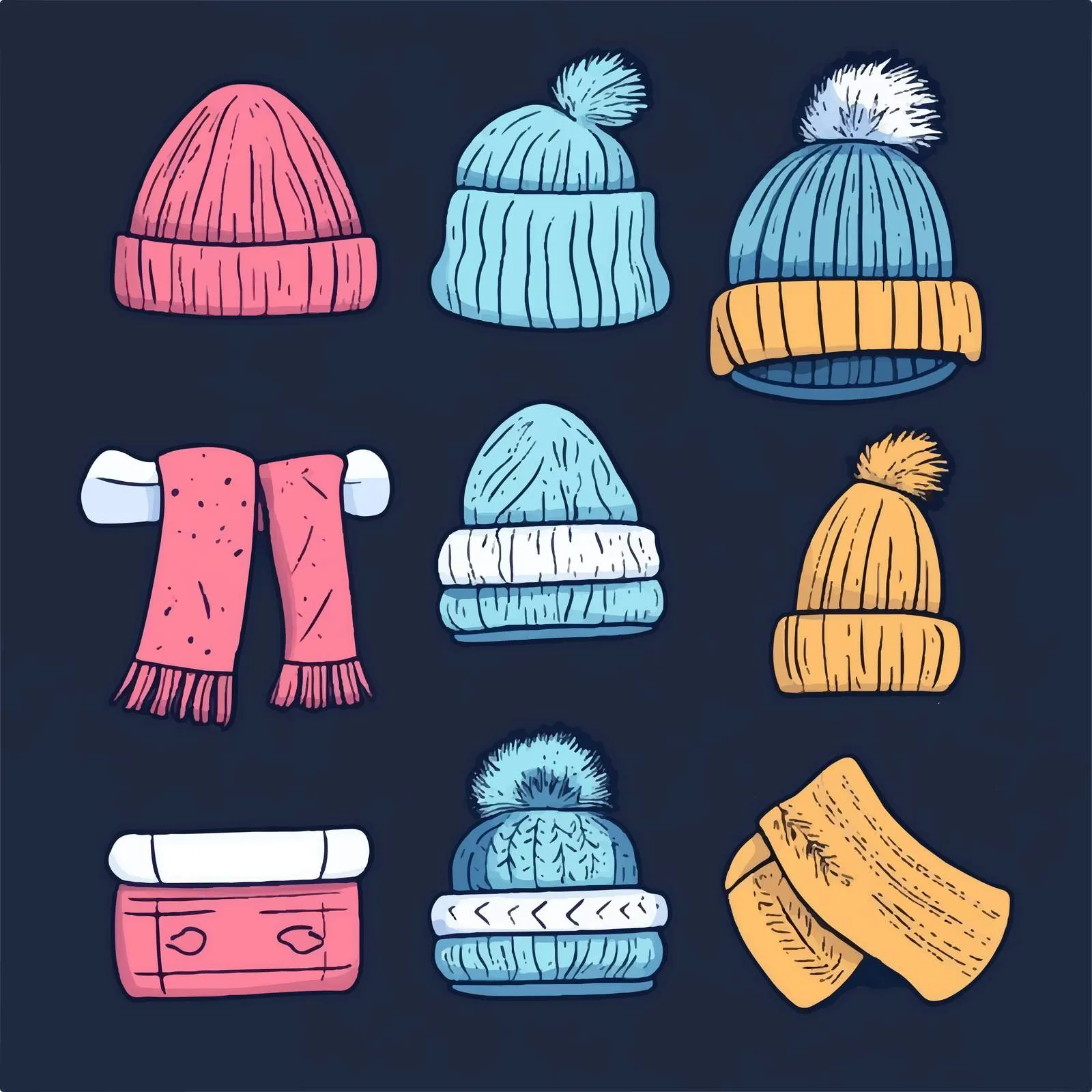 Knitted Winter Hats and Scarves Icon Design – free knitwear image from Dotvec