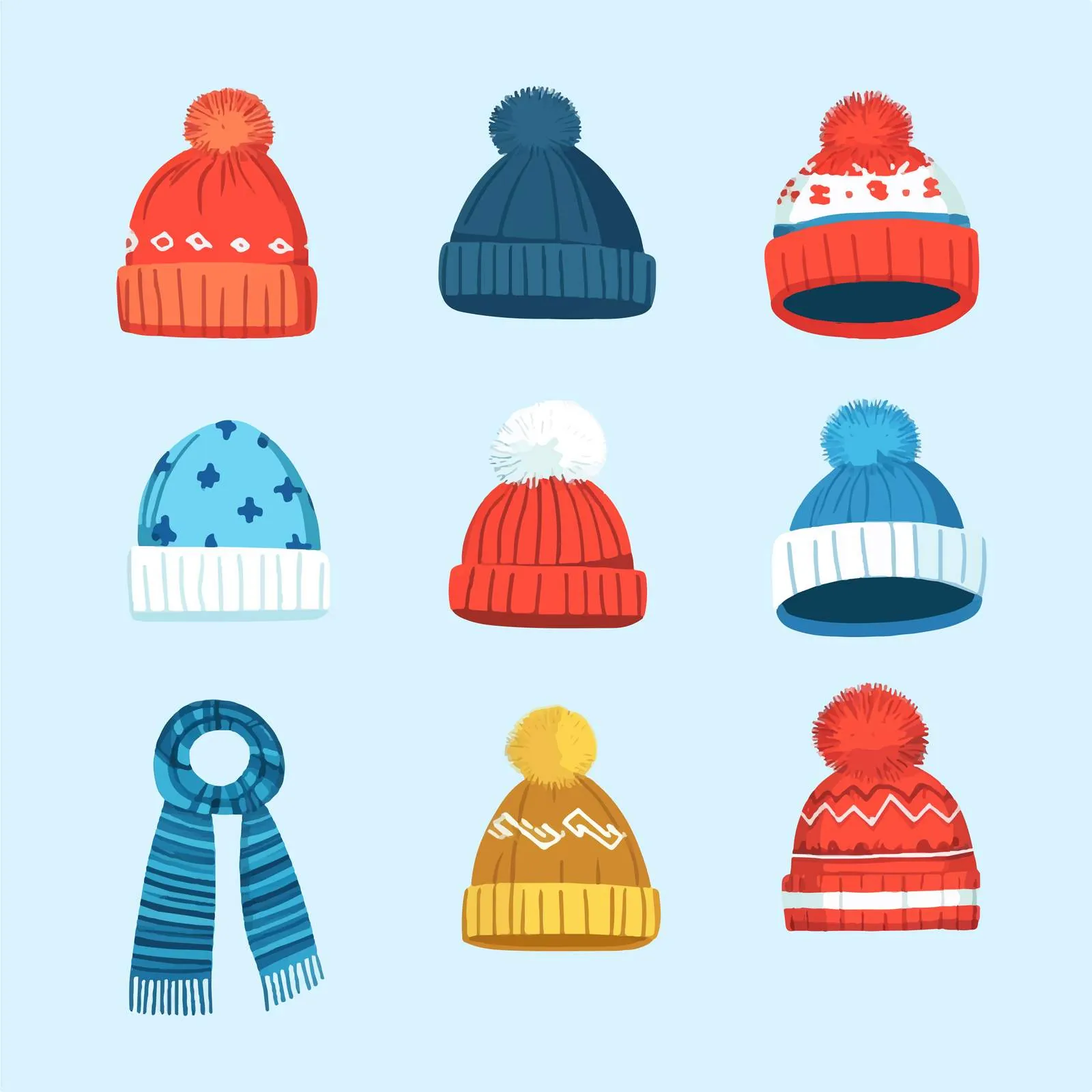Knitted Winter Hats and Scarf Accessories Icons – free knitwear image from Dotvec