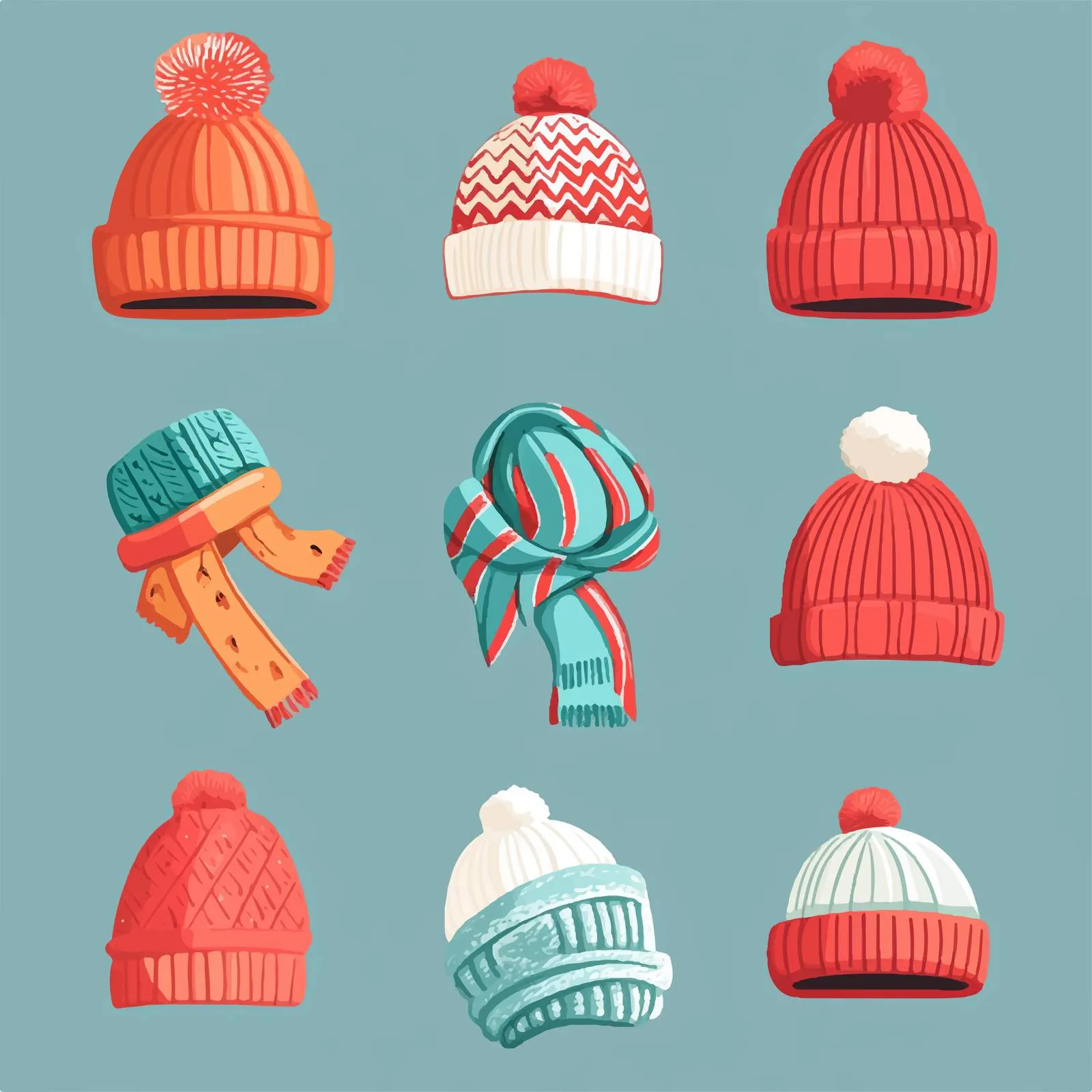Knitted Winter Hats and Scarves Icons Design — free download from Dotvec
