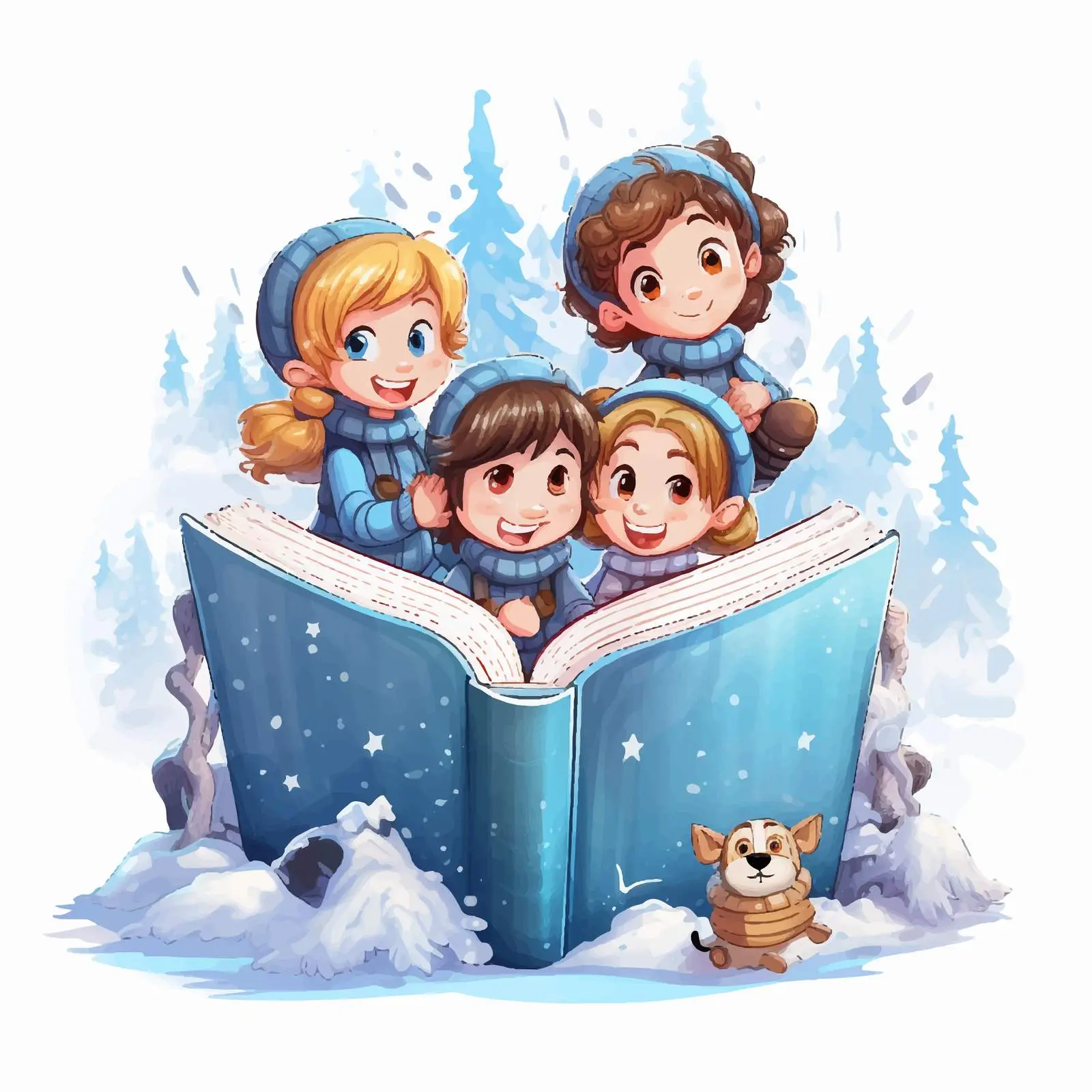 Winter Kids Emerging from Magical Storybook — free download from Dotvec