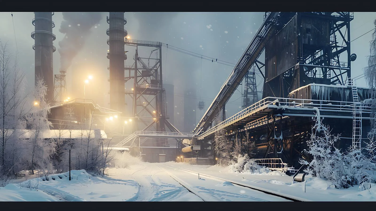 Industrial Steel Works in Winter Night — free download from Dotvec
