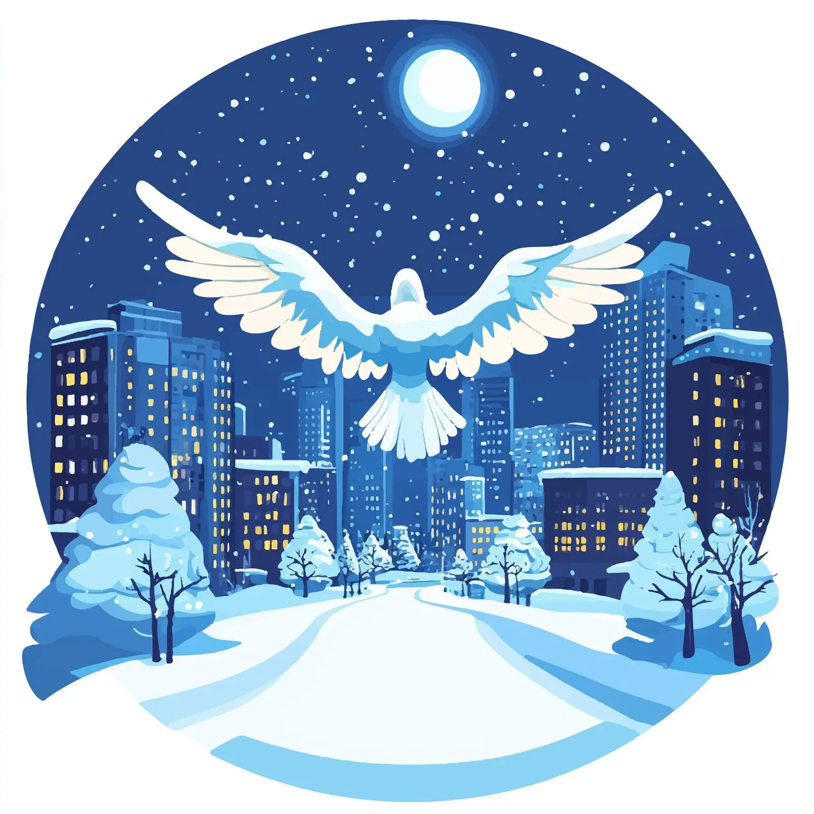 Winter Night Cityscape with Centered Composition — free download from Dotvec