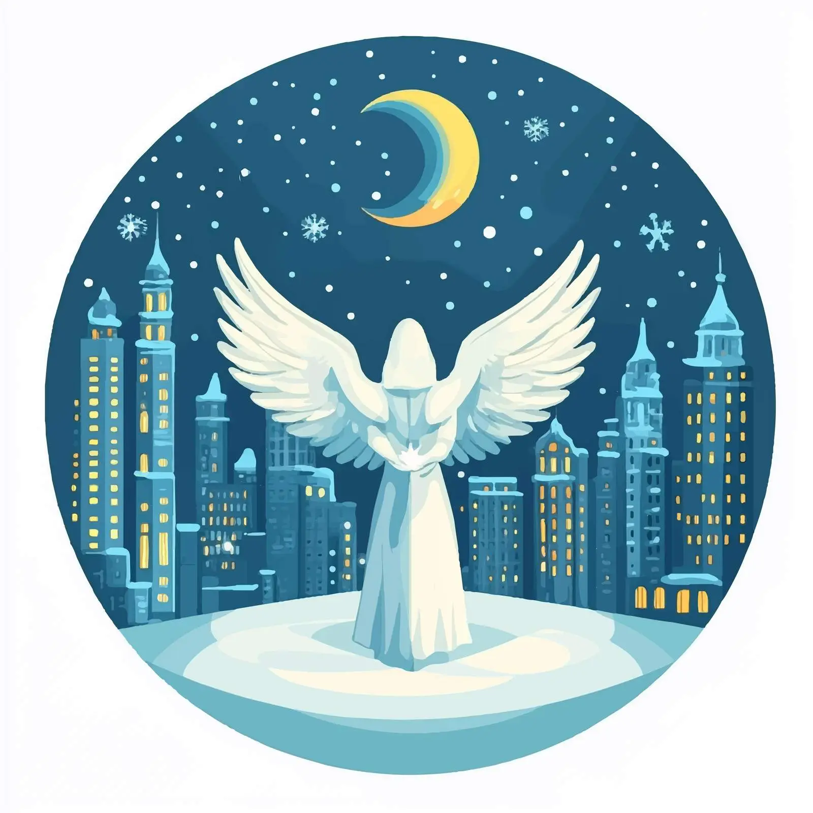 Winter Night Cityscape Vector Art — free download from Dotvec