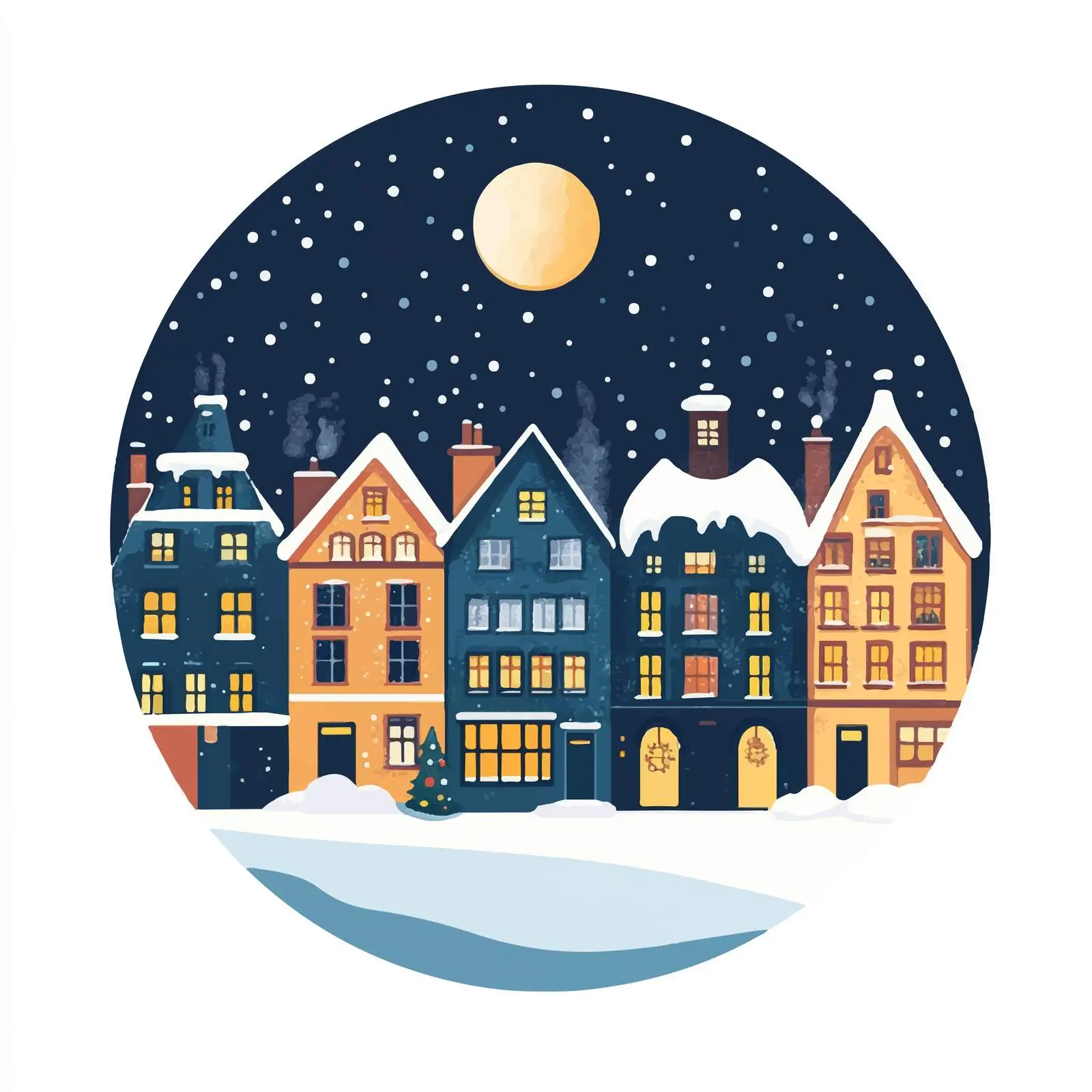 Winter Night Townscape with Moon Vector Illustration — free download from Dotvec