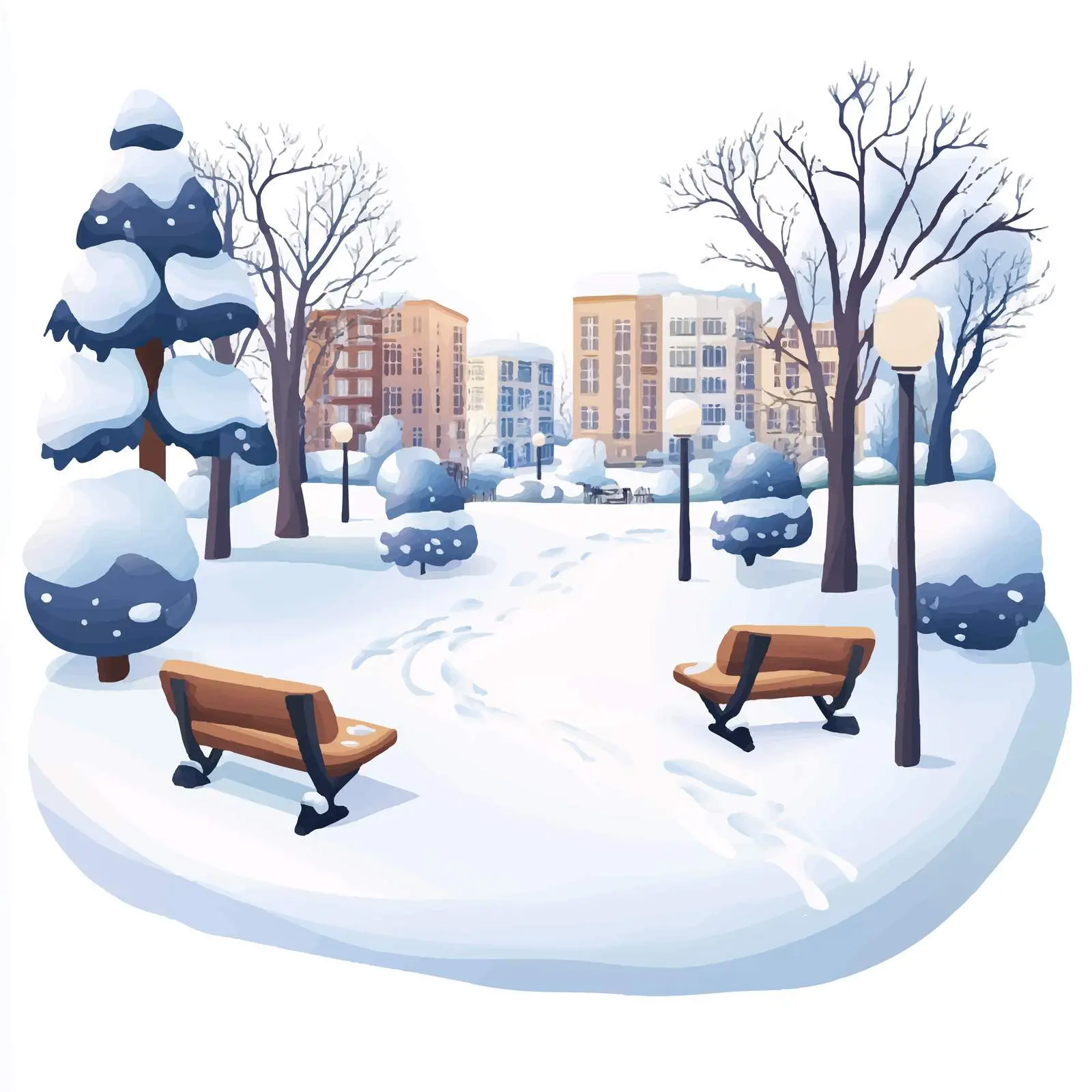 Winter Snowscape in City Park Vector Illustration — free download from Dotvec