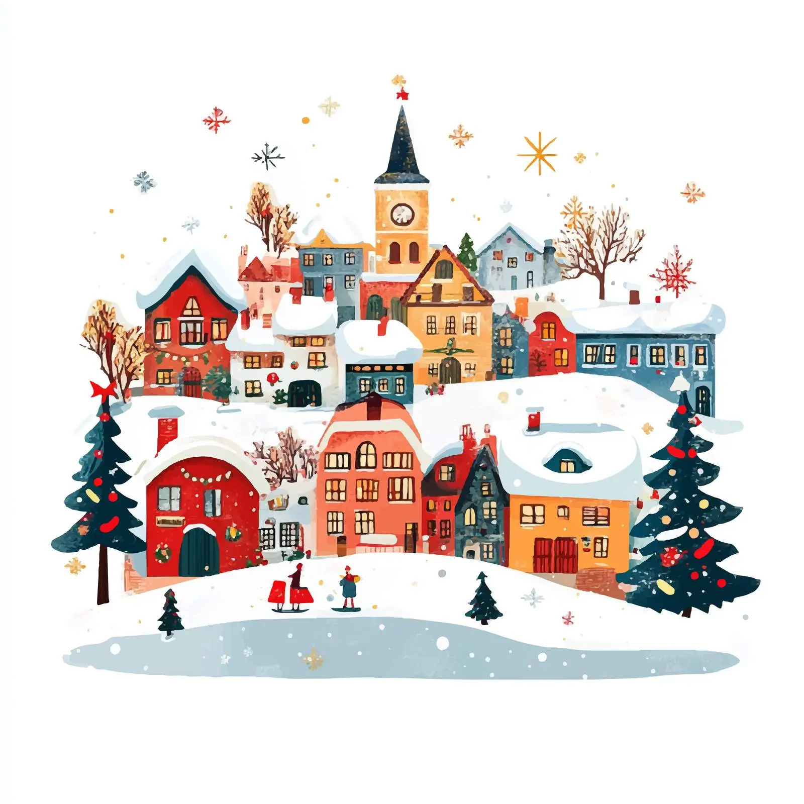 Charming Winter Christmas Town Illustration — free download from Dotvec