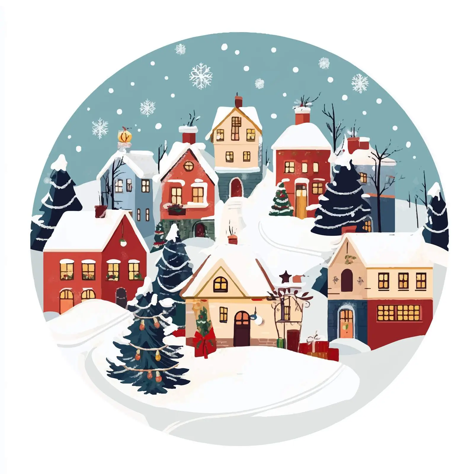 Charming Winter Christmas Town Illustration — free download from Dotvec