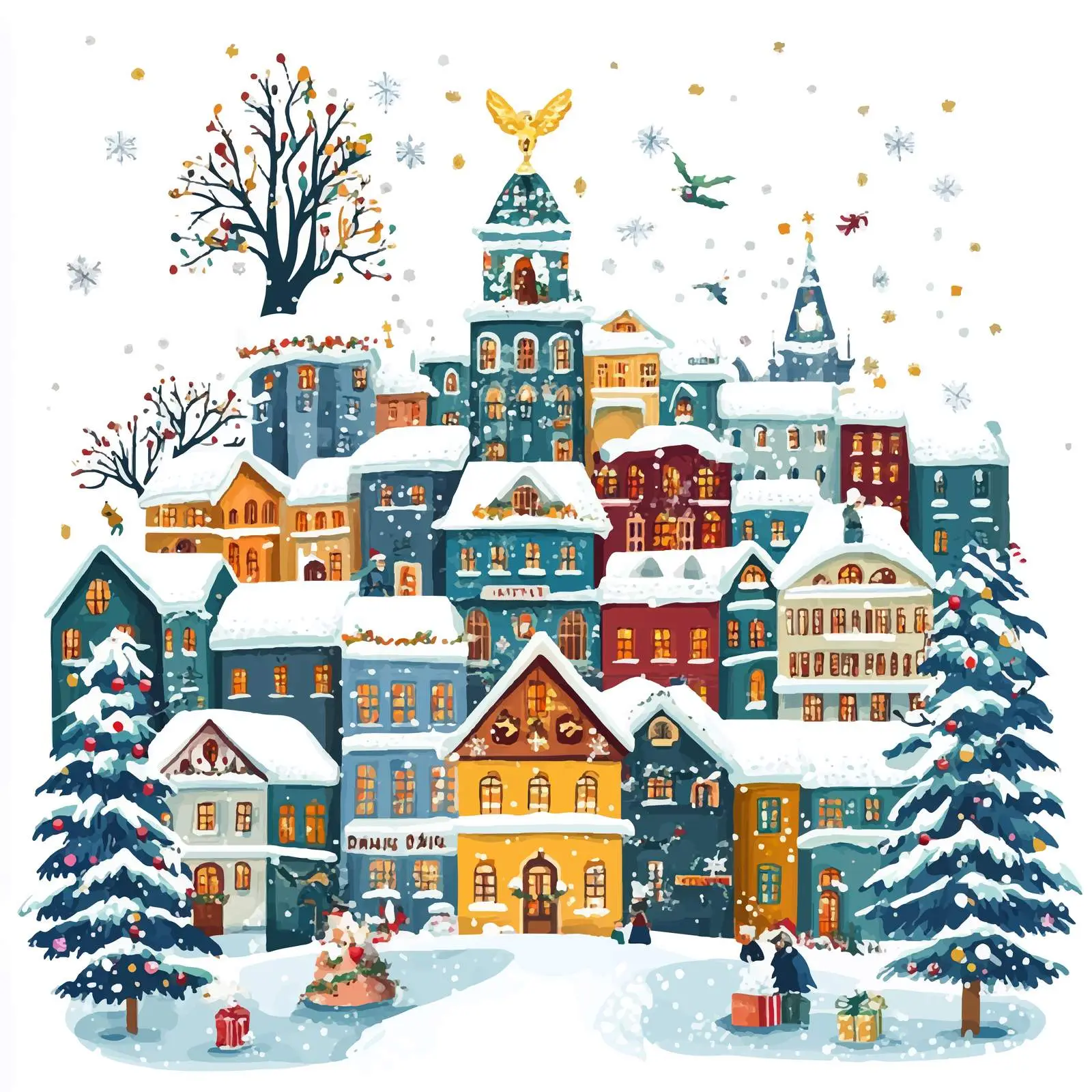 Winter Wonderland Christmas Town Illustration — free download from Dotvec