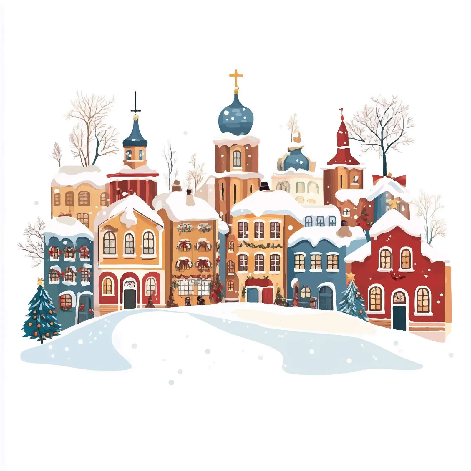 Charming Christmas Town Winter Illustration — free download from Dotvec
