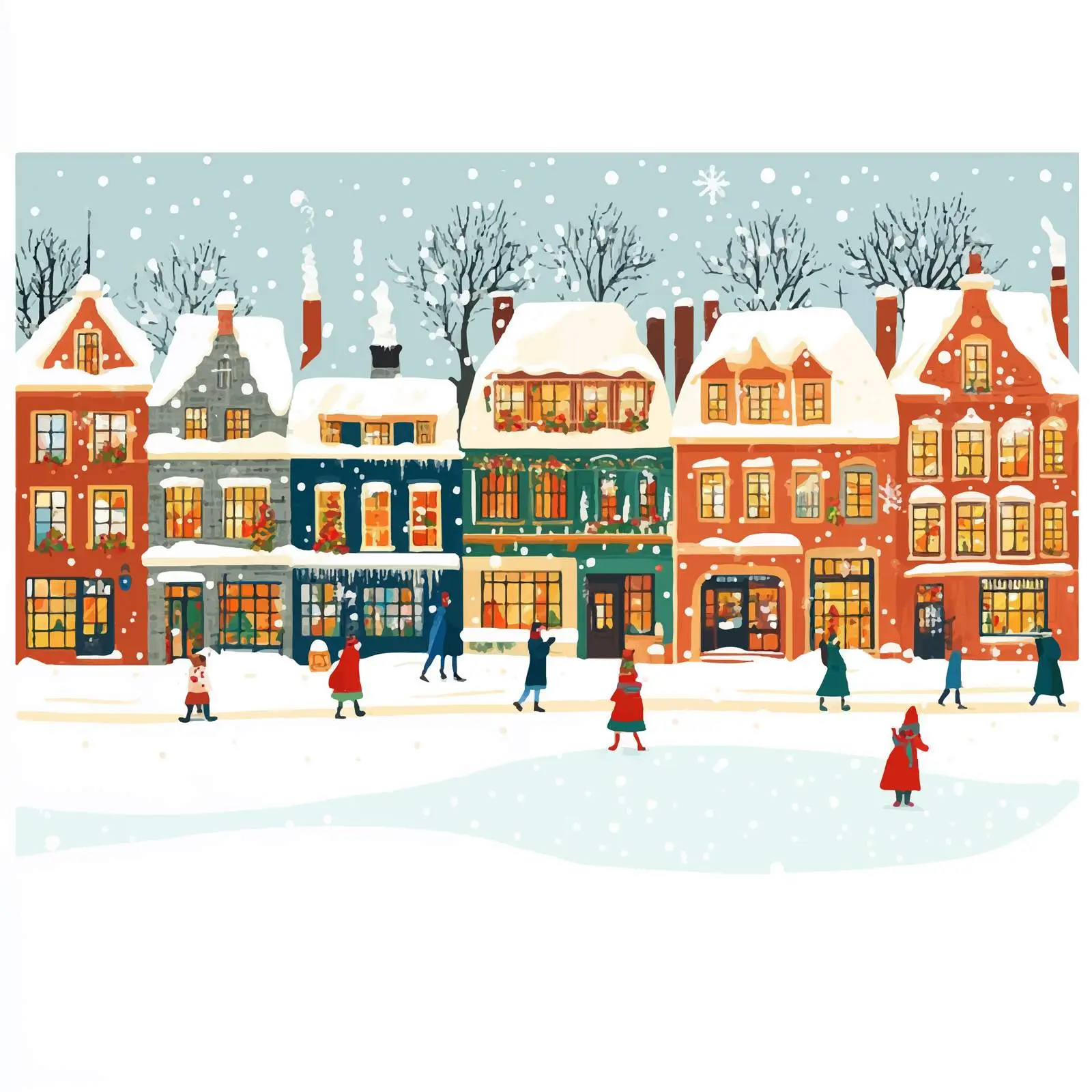Festive Winter Town with Snowy Decorated Houses — free download from Dotvec