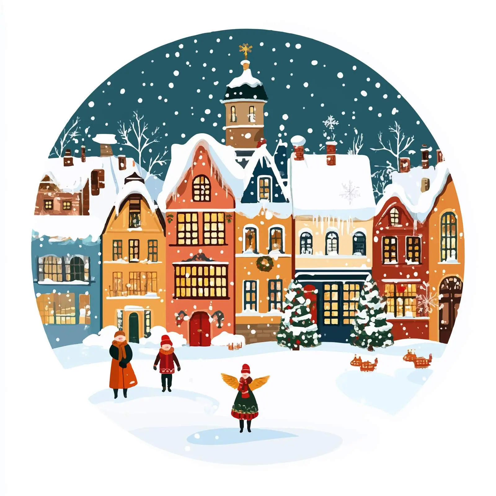 Festively Decorated Winter Town with Falling Snow — free download from Dotvec