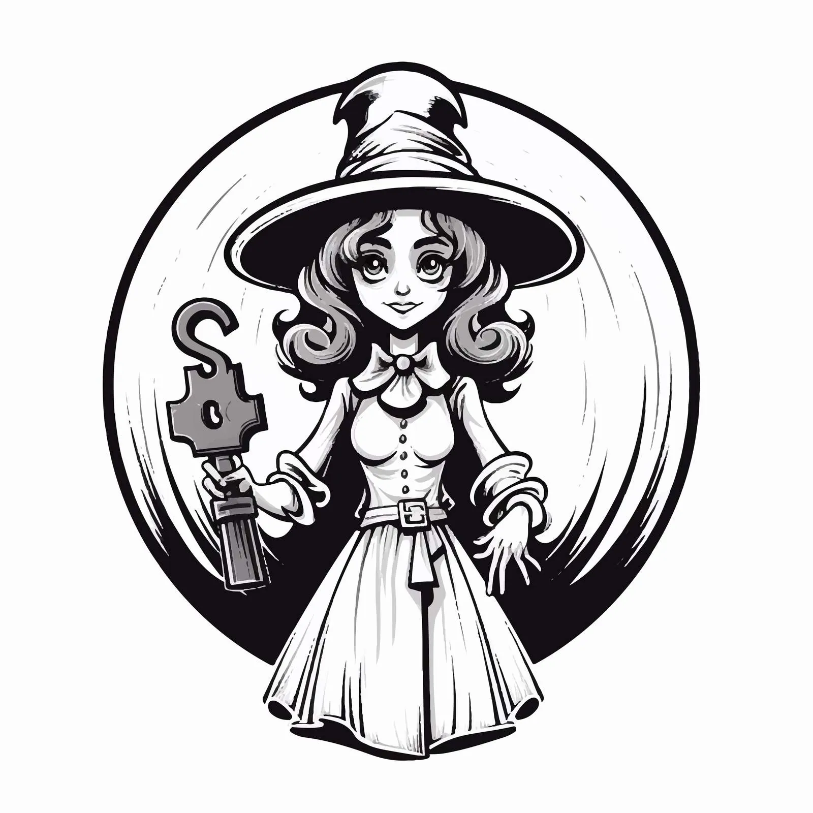 Witch with Key to Mysterious Secret Doors – free arcane image from Dotvec