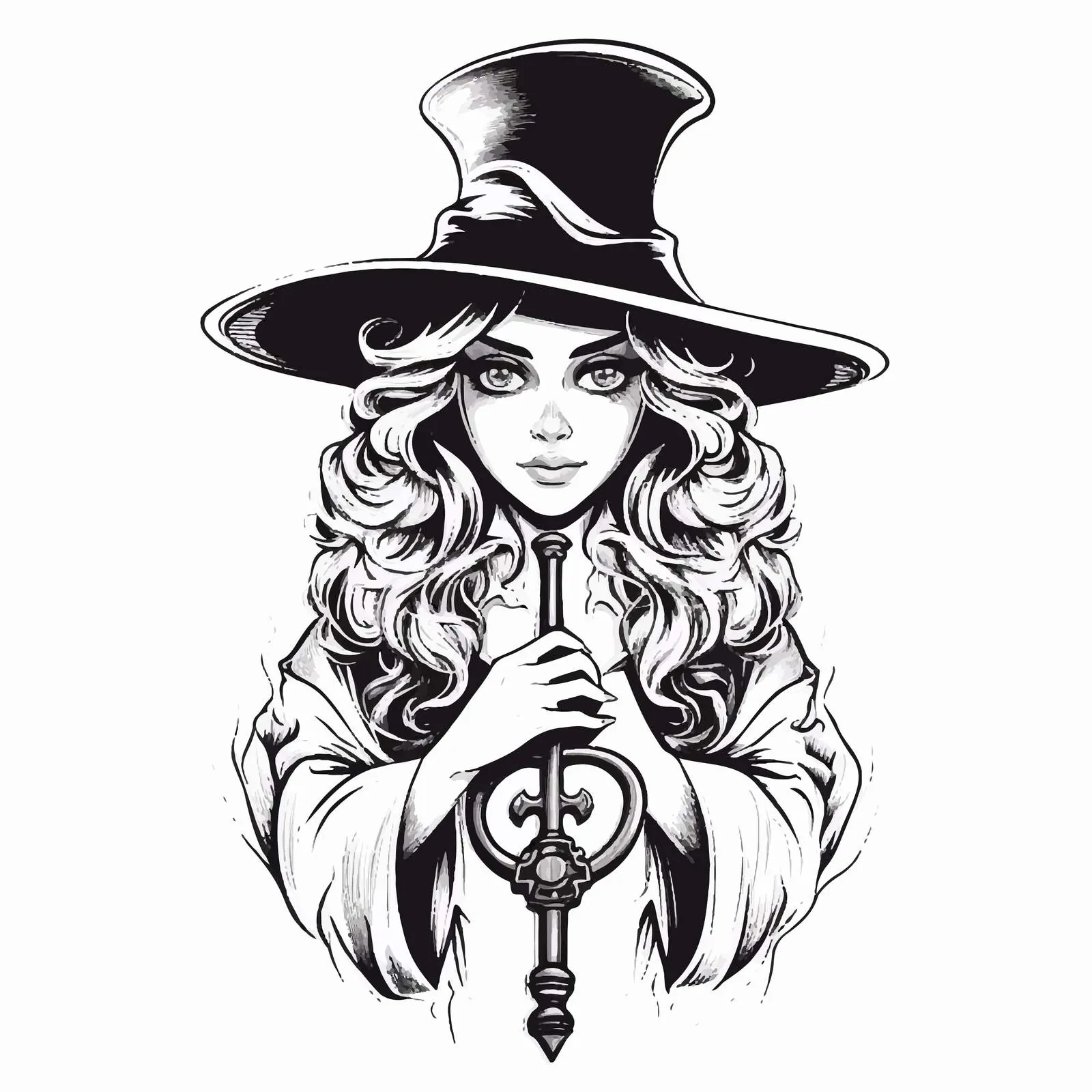 Witch with Key to Secret Doors Illustration — free download from Dotvec