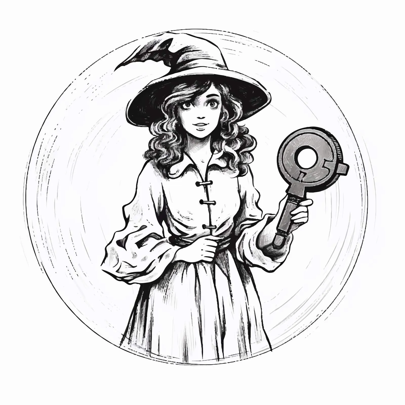 Witch with Key to Secret Doors – free arcane image from Dotvec