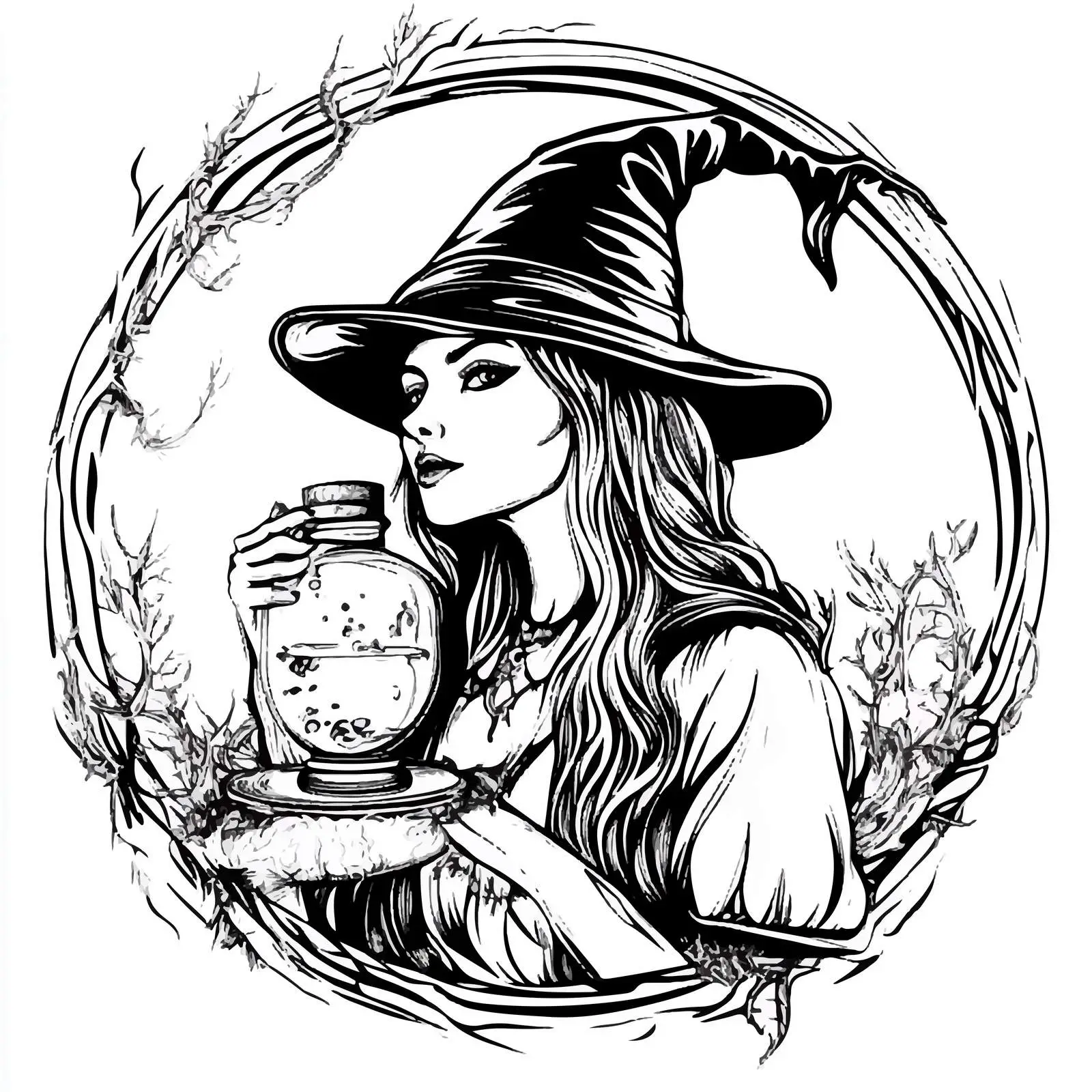 Witch Poison Cartoon Vector Illustration Black and White — free download from Dotvec